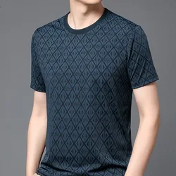 Smart Casual Summer Men's O-Neck Jacquard Weave Breathable Fashion Casual Versatile Thin Style Loose Short Sleeve T-Shirts Tops