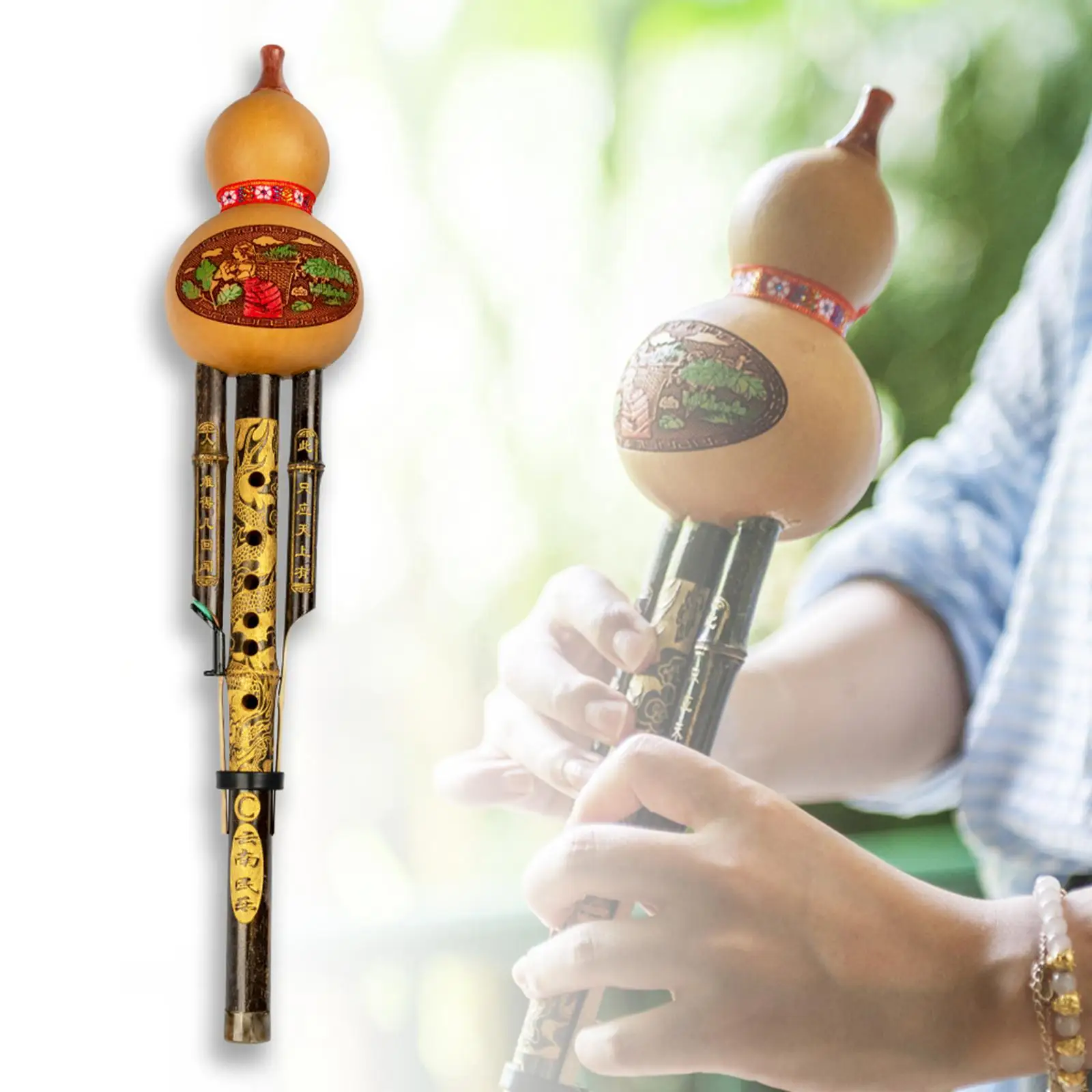 Bamboo Hulusi Traditional Musical Instrument Gourd Flute Cucurbit for Gifts