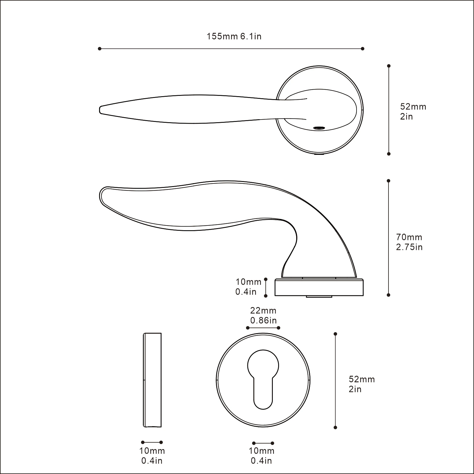 Viladepot Privacy Door Handle Copper Wire Drawing Bedroom Bathroom Passage Zinc Alloy Door Lock Without Lock Cylinder