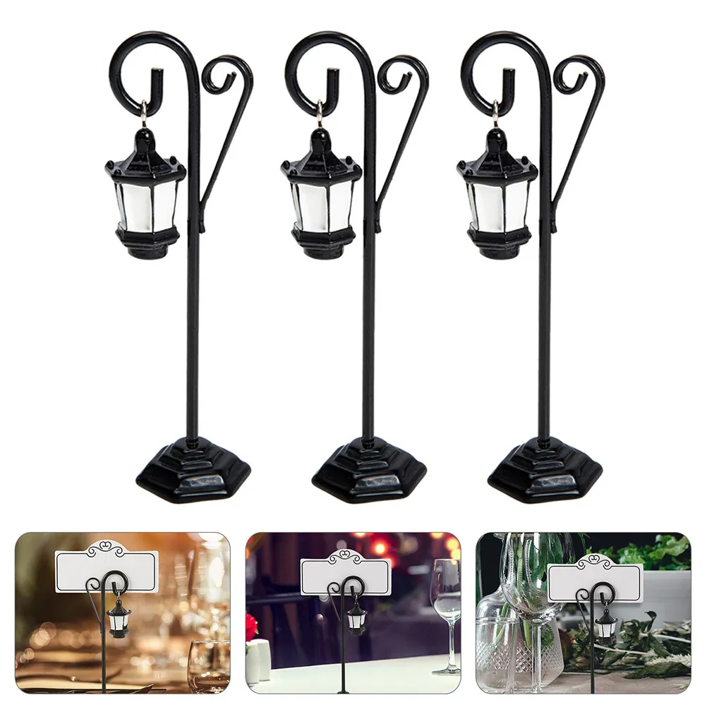 

3Pcs Metal Street Lamp Photo Clips Stand for Place Cards Name Cards Table Numbers Memos Notes Wedding Birthday Party Decor