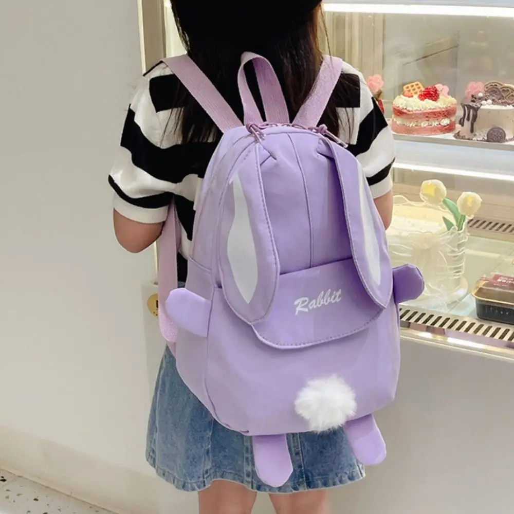 Mochila escolar de gran capacidad para niños, bolso de hombro de nailon, estilo coreano, bonito conejo de dibujos animados