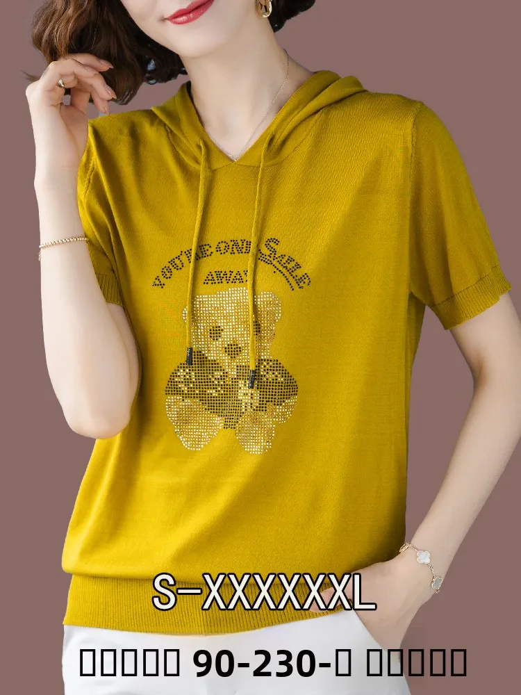 

Summer Ice Silk Loose Fit Women's T-irt ort Sve Faionable Anti-Aging Hoodie Satin Silk Top Animal Pattern Commute Sle