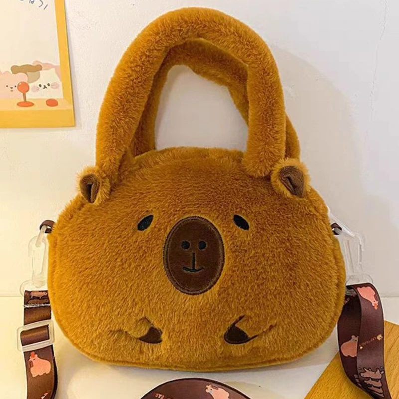 Teens Girl Cartoon Capybara School Bag Plush Backpack with Spacious Compartments