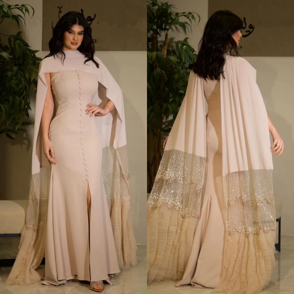 Ballkleid Saudi-Arabien klassischen modernen Stil formellen Abend hohen Kragen A-Linie Knopf Tüll Satin maßge schneiderte Anlass Kleider