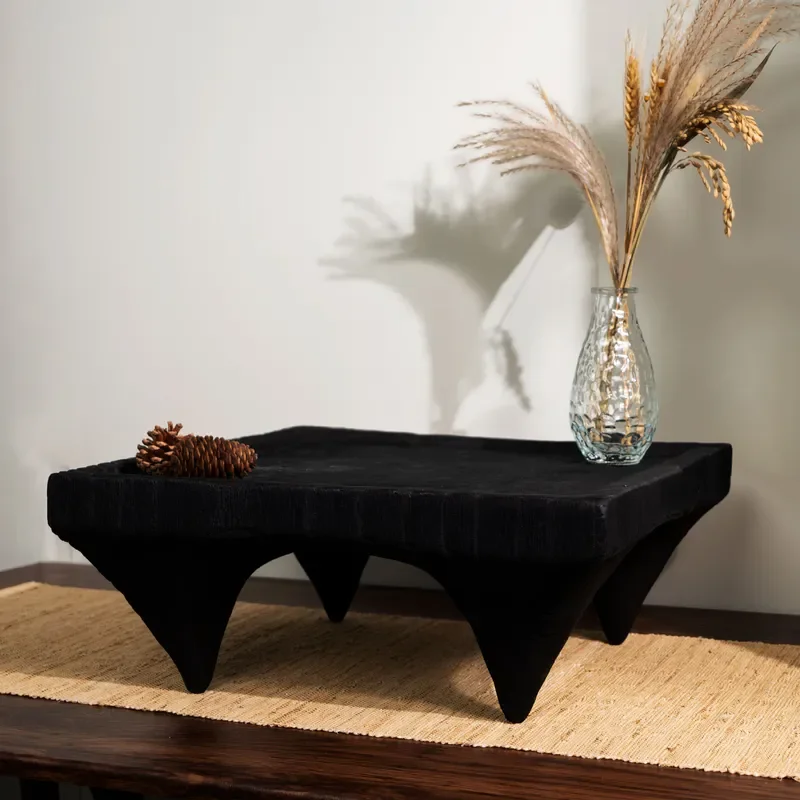 Modern Wabi Sabi Small Coffee Table Black Low Tea Desk Japanese Zen Style Dry Tray for Living Room Bay Window Home Decor