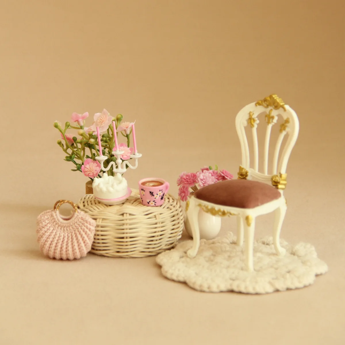 12 スケールミニチュアバロック人形椅子ヴィンテージロイヤルミニ椅子 BJD ドールハウスダイニング家具