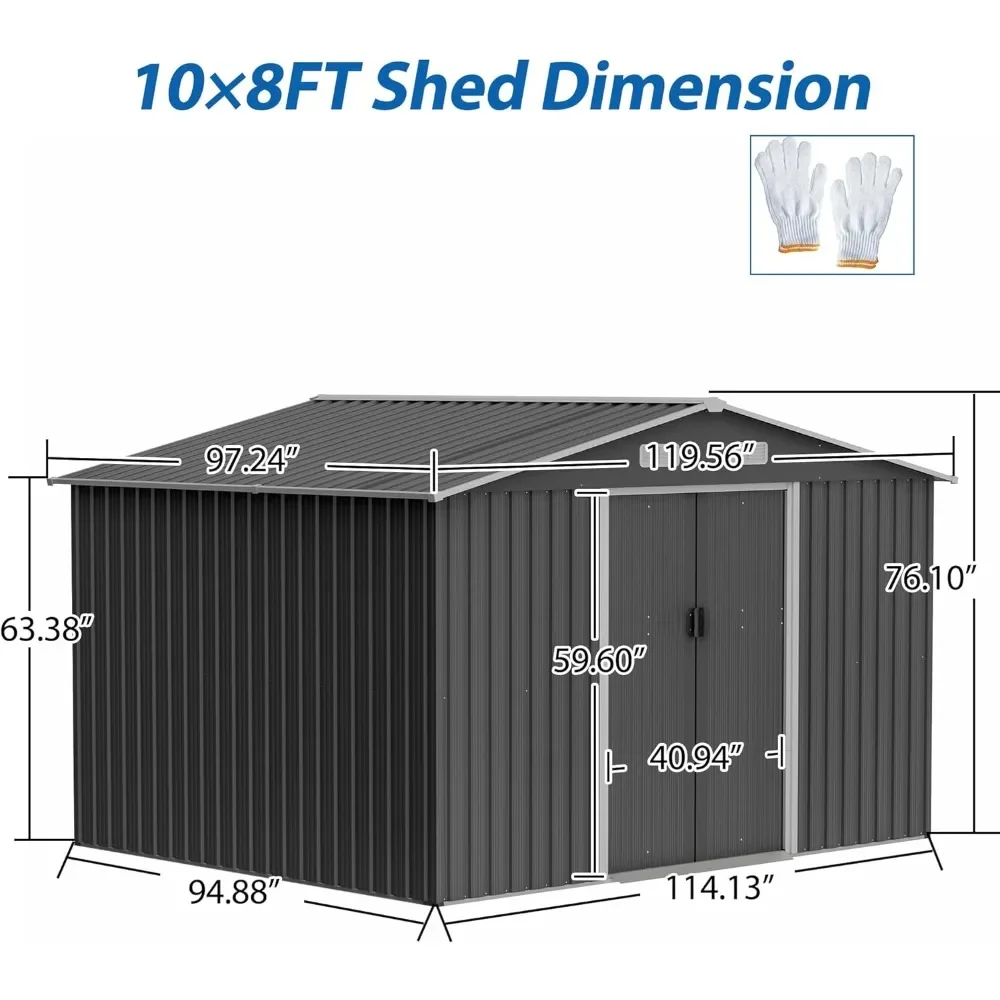 10X8 FT Outdoor Storage Shed, All Weather Large Metal Foundation Shed,Heavy Duty Tool Sheds Storage House with Lockable Doors