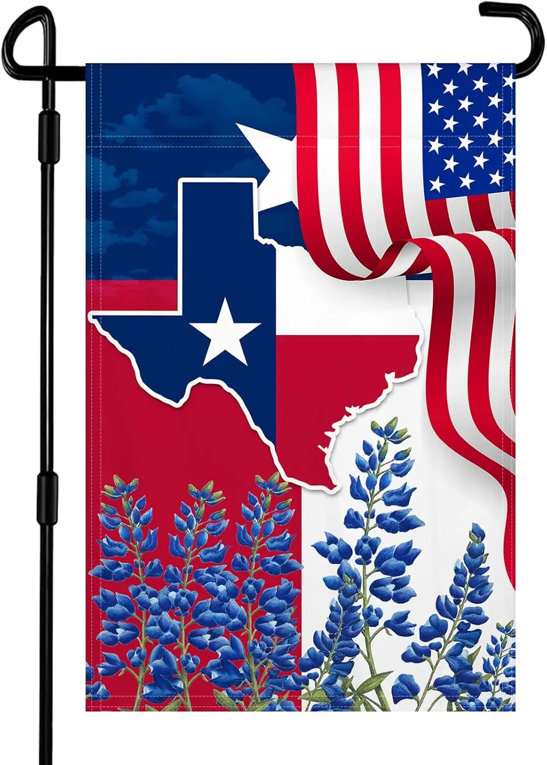 Texas Blue Bonnets Garden Applique Flag Outside 12x18 Double Sided | Small House Flag for Lawn Yard Patio Deck Porch LLX PPM