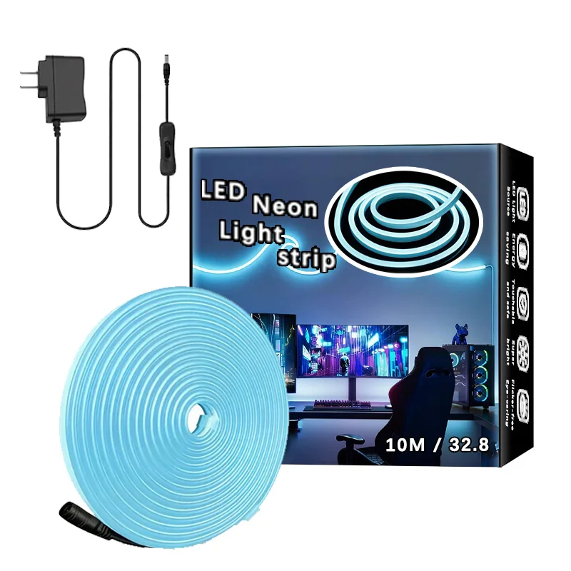 32.8ft 24V Waterproof Ice Blue Dimmable LED Neon Strip Lights, Silicone Flexible Neon Light Strip for Bedroom Indoor Home Decor