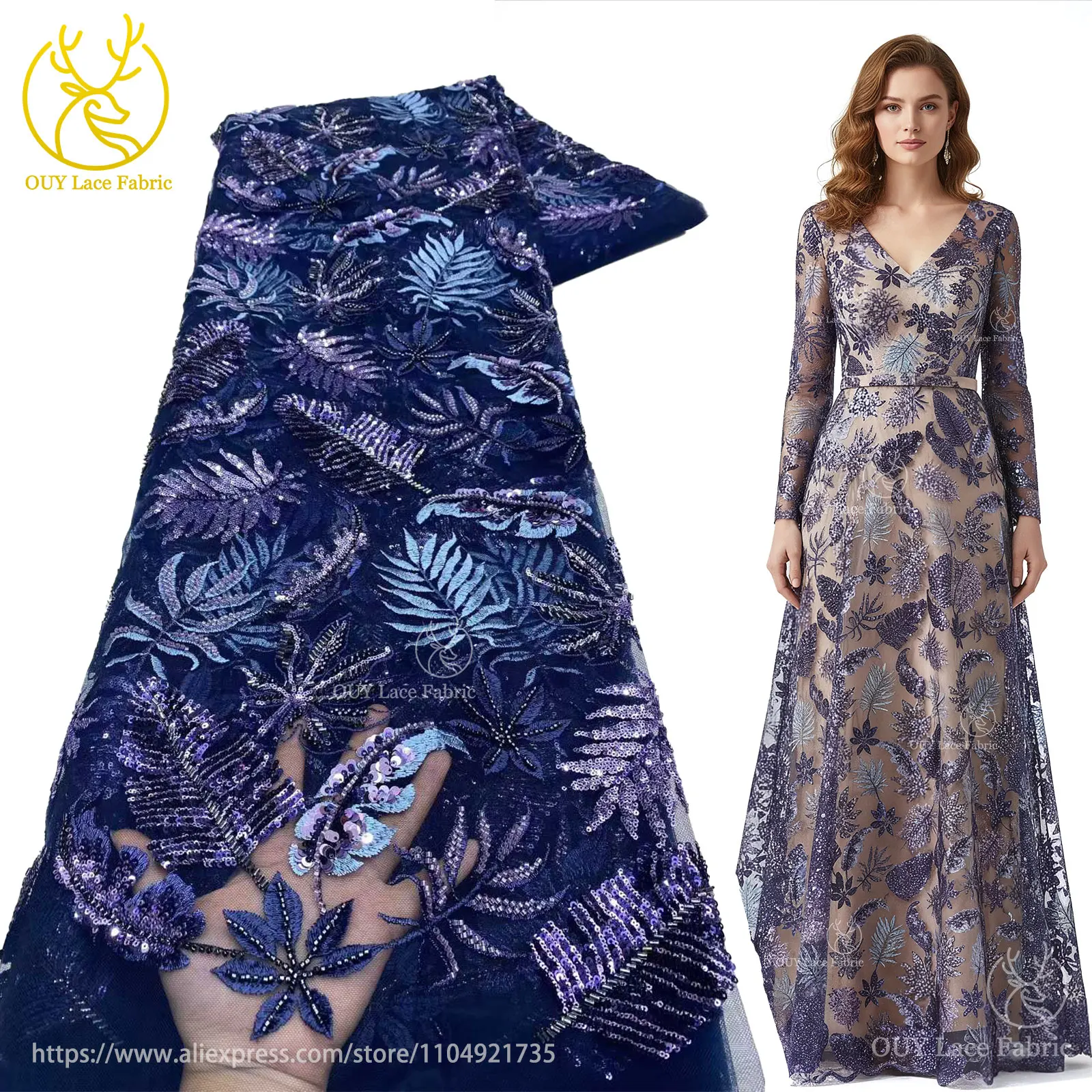 

2025 African Groom Embroidered Sequin Lace Fabric French Nigerian Beaded Mesh Lace Fabric Ladies Wedding Party Dress Sewing