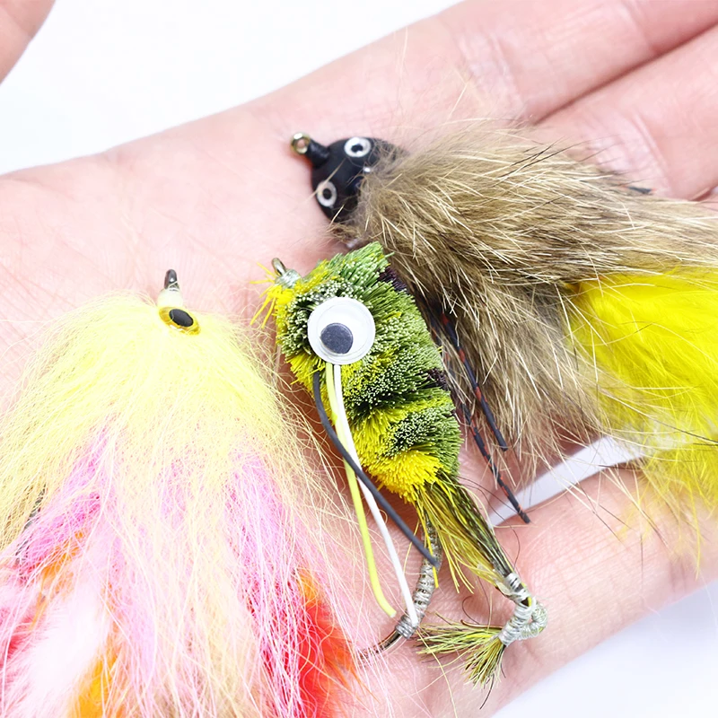 New 1pcs/2pcs pack realistic bass&pike salmon fly fishing flies rat/frog/baitfish pattern 2#1/0 freshwater streamer big fly lure