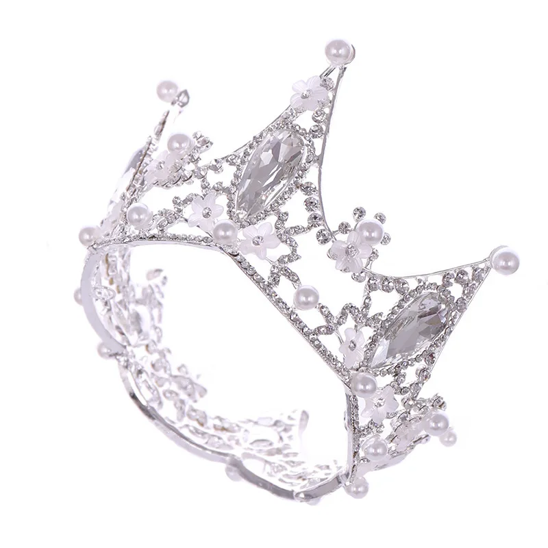 Crystal Pearl Round Crown Tiara Rhinestone Prom Diadem Crown For Women Bridal Wedding Hair Accessories Jewelry Crown Tiara Gift