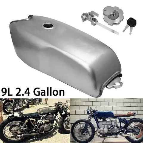 Motorcycle Universal Unpainted Gas Fuel Tank 9L 2.4 Gallon For BMW Honda Yamaha Suzuki Cafe Racer
