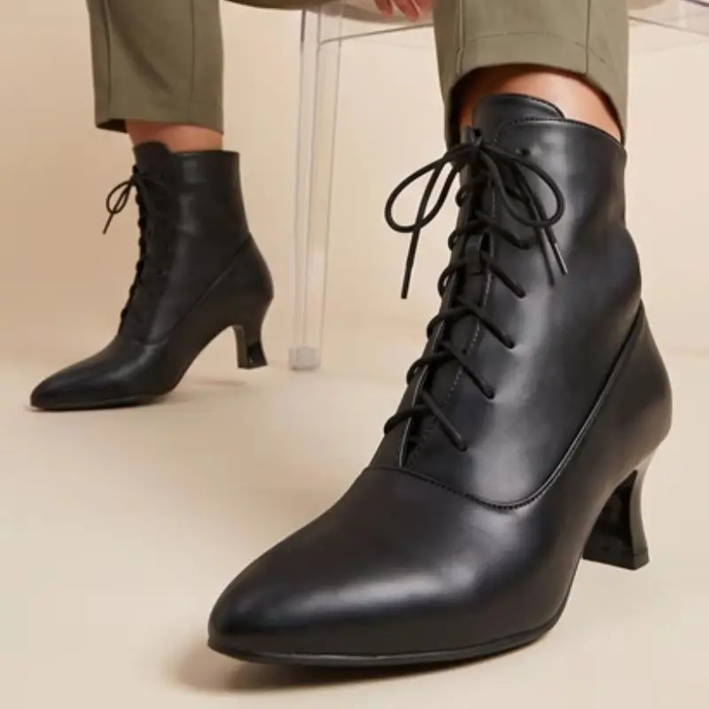 Fashion Women's Ankle Boots Autumn Winter Shoes Fashion Kitten Heels Black White Party Dance Shoes Large Size 48 Comfortable