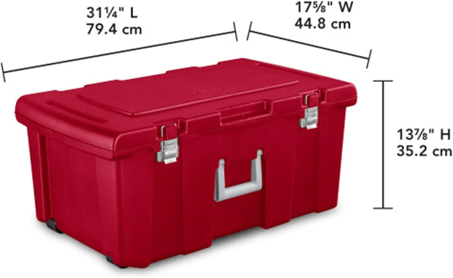 Wheeled Footlocker, Plastic Utility Lockable Storage Container With Handle, Red