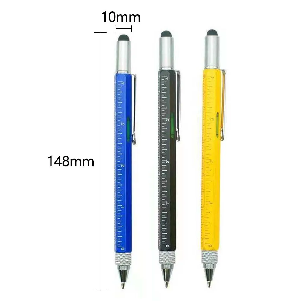 6 In 1 Multi-function Tool Pen 149mm Spirit Level Scale Touch Screen 6in1 Metal Ballpoint Pen Versatile Carpenters Engineers Pen