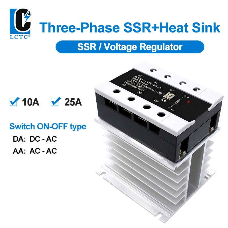 10A 25A 3-32VDC Control Three Phase Solid state Relay With Radiator Integrated for Swithc On-Off