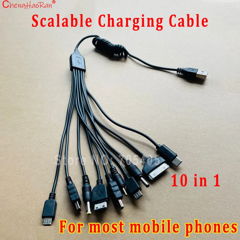 1PC High-quality Expandable USB 10 In 1 Charging Cable For Most Mobile Phones Such As Samsung Xiaomi Huawei OPPO Vivo Etc