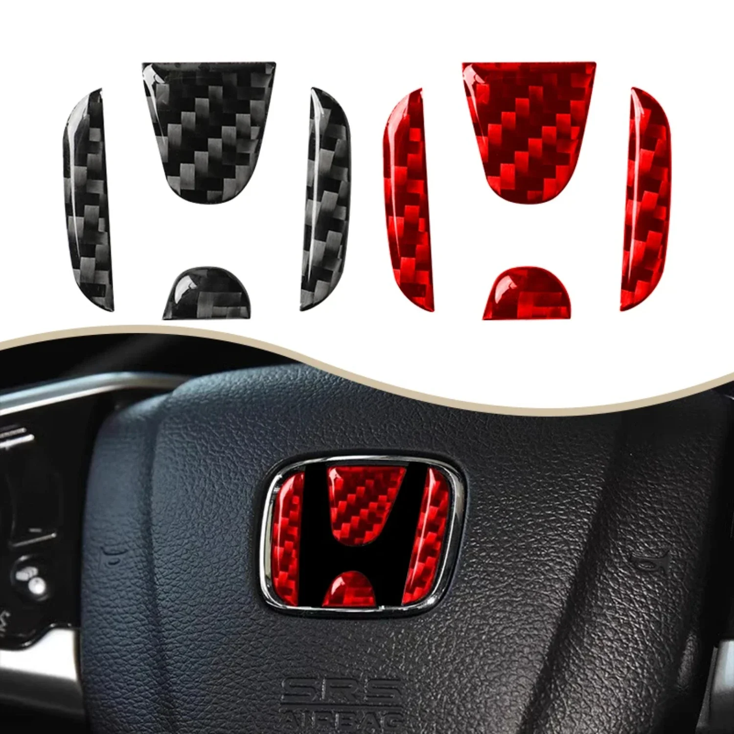 Carbon Fiber Car Steering Wheel Sticker Emblem Badge Trim Decal   Civic CRV HRV Fit Accord Luxury Decorative Accessories