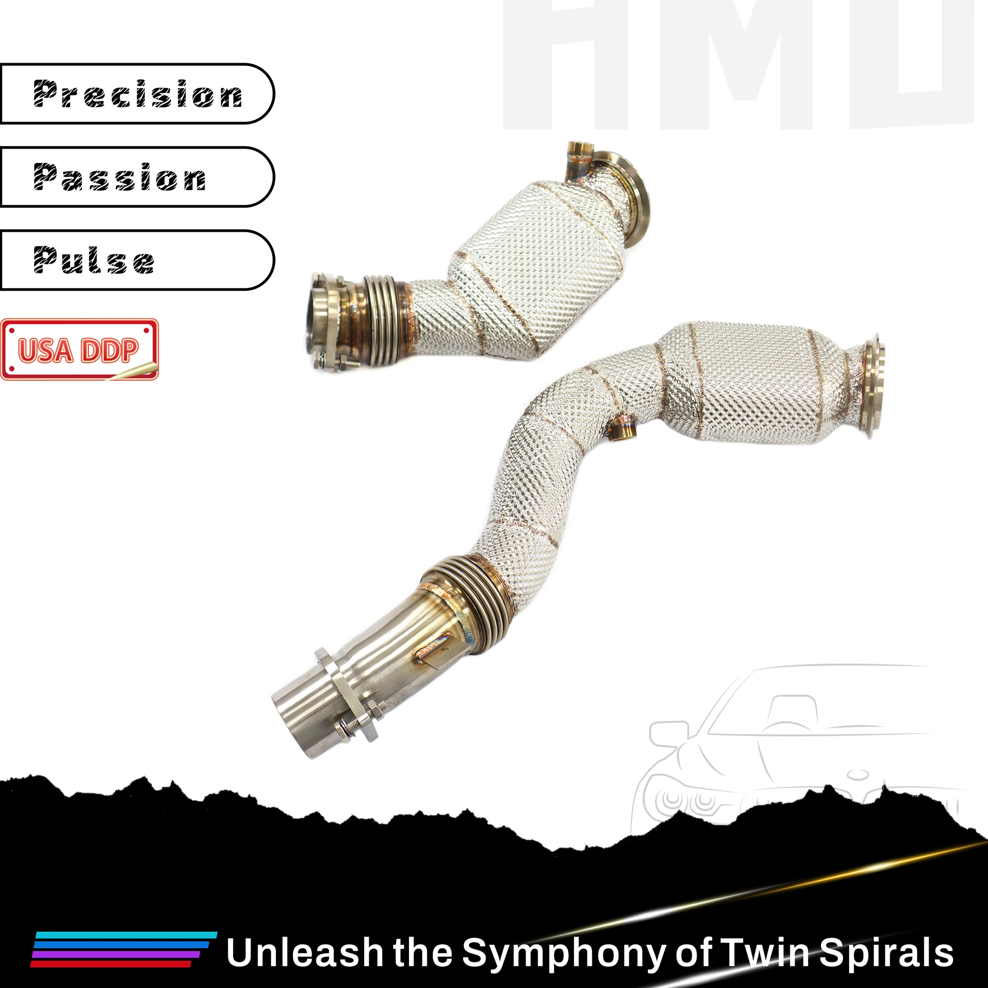 

HMD Hot Sales Downpipe for BMW M3 M4 F8x Precision With Catalysis SS304 Exhaust With Heat Shield