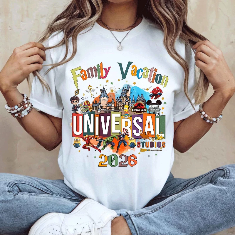 Disney Live 2026 Neues „My First Trip To Disney Universal Studios Adventure“-Aufdruck, stilvolles Damen-Baumwoll-T-Shirt, entspanntes Reise-Top
