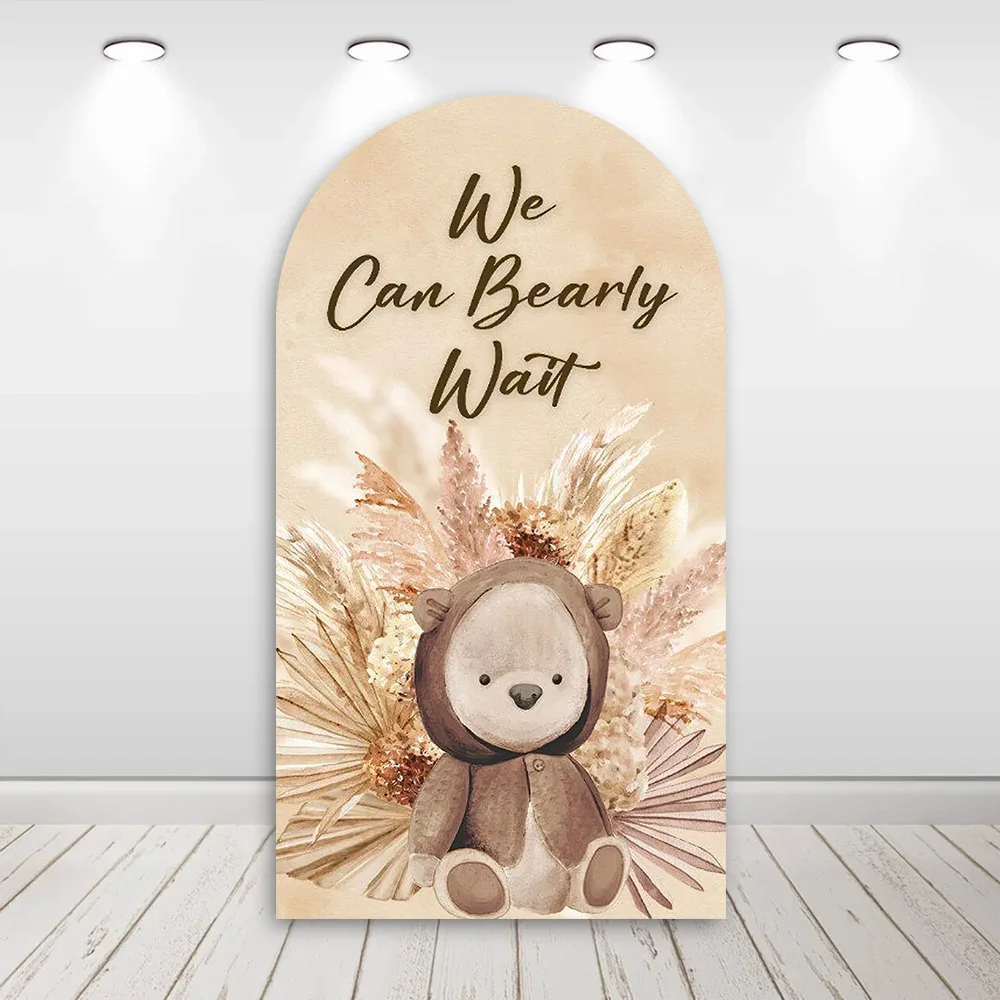 Mehofond Custom 2-Sided We Can Bearly Wait Bear Boys Birthday Party Baby Shower Cover Chiara Arch Wall Background Decor Backdrop