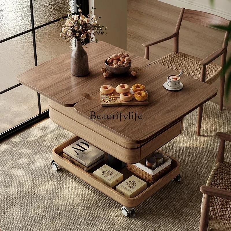 3 Многофункциональная легкая роскошная складная домашняя гостиная, передвижная маленькая тележка, чайный столик из цельного дерева в античном стиле