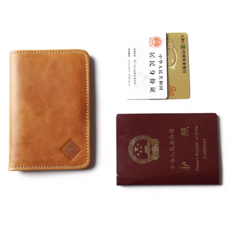 Original Handmade Genuine Leather Passport  Cover Retro Travel ID Card Holder Folder for Documents Passport Cover Leather