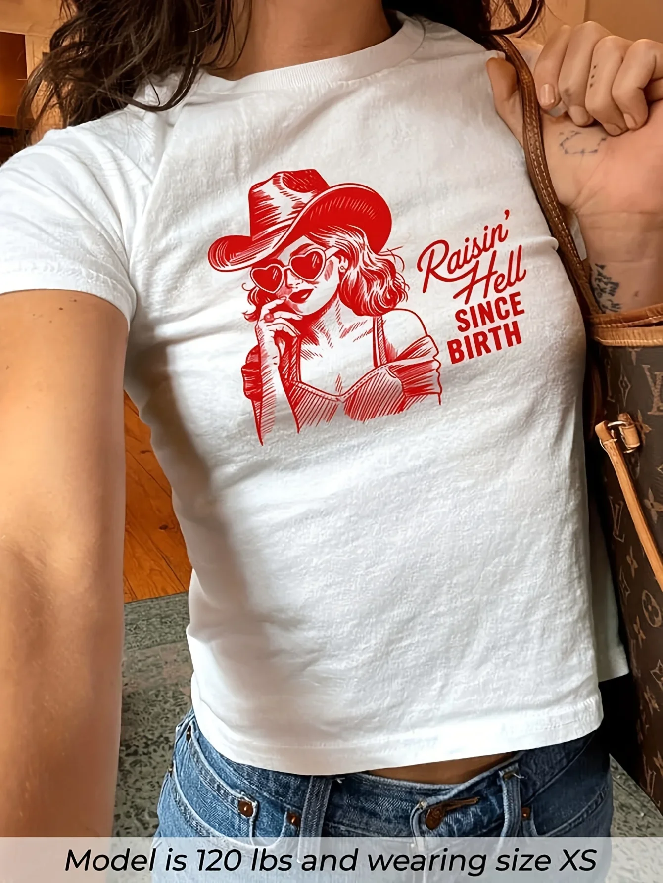 Womens Raisin Hell Cowgirl Crop Top Western Graphic Tee with Female Print Short Sleeve Round Neck Harajuku Short Sleeve Casual