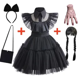 1-6 Years Baby Girls Wednesday Addams Cosplay Costume Kids Carnival Party Dresses Halloween Black Gothic Wednesday Costumes