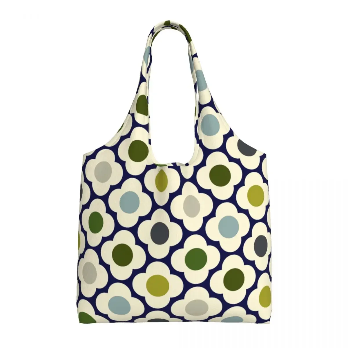 Custom Funny Orla Kiely Spot Flower Ditsy Blue Multi Shopping Tote Bag Canvas Grocery Shoulder Shopper Bag Photograph Handbags