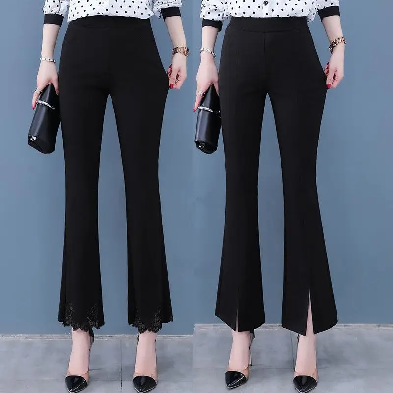 

Брюки с высокой талией и широкими штанинами, свободного кроя, черные, с асимметричным разрезом, повседневные, для женщин, весна-лето, в корейском стиле