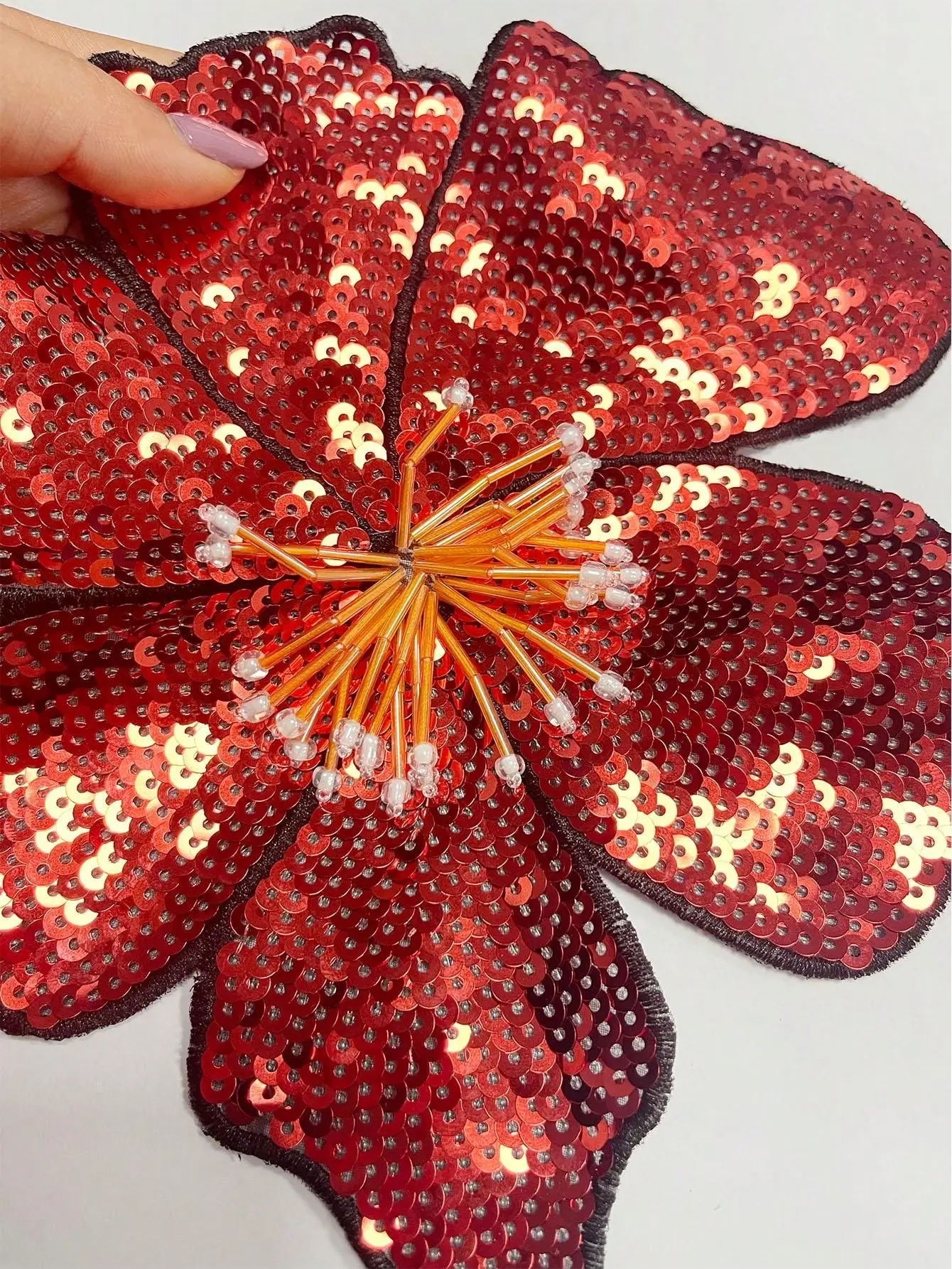 1 Piece 20*20CM Large Red Sequins Beads Flower Patch for Evening Dress Swimsuit DIY Applique