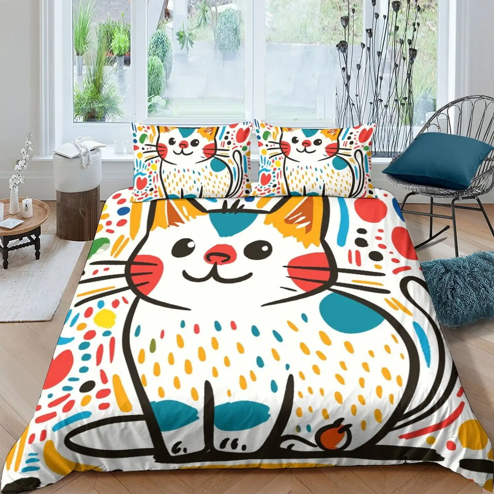 

Cat Bedding Set Quilt Cover Printed Duvet Cover Comforter Covers Suitable Children Kids and Adults Warm Soft and Breathable