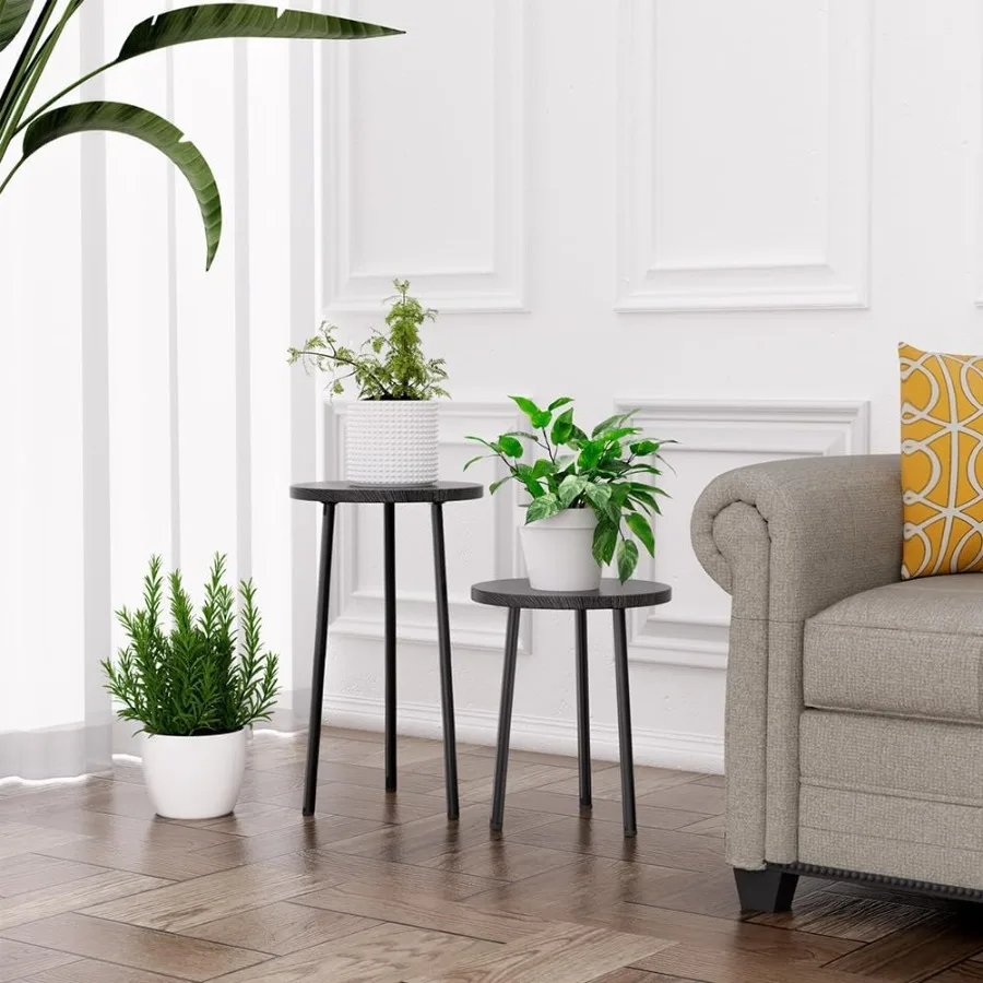 حامل نباتي داخلي طويل القامة: حامل نباتات خشبي زاوية مكون من قطعتين ديكور حديث لمنتصف القرن طاولة نباتية مستديرة صغيرة للنباتات الداخلية #6