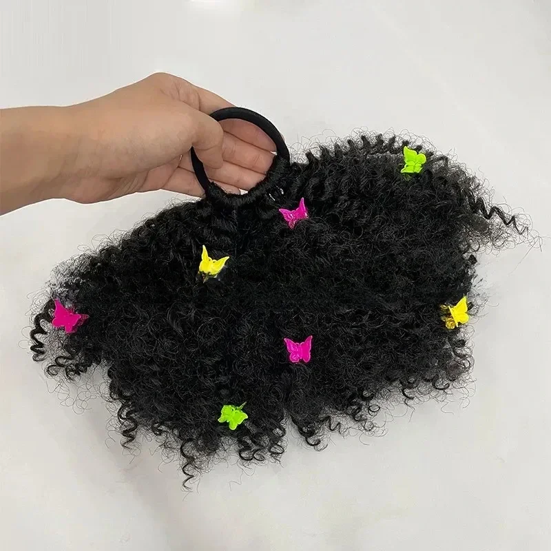 2pcs/pack Soft cute 4inch puff  elastic band twist ponytail go afro kinky marley bouncy feel like natural human for baby girls