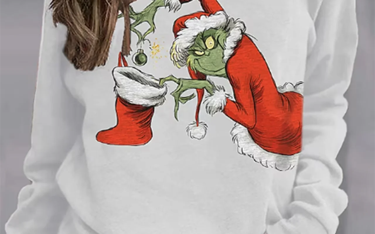 Christmas MonsterSPrinted Women\'s T-shirt Vintage Style Sweater Cotton Long Sleeve Ladies Clothing Oversized Street Pullover