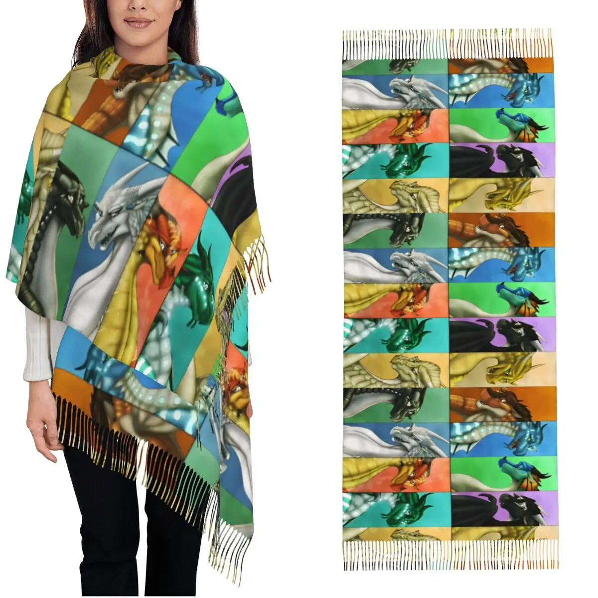 Wings Of Fire Dragonets Scarf for Womens Winter Warm Cashmere Shawls and Wrap Cartoon Sky Ice Seawings Large Shawl Scarf Ladies