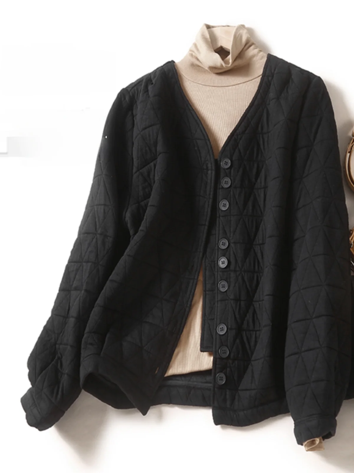 레트로 패션 다이아몬드 장식 여성 캐주얼 싱글 버튼 아우터 롱 슬리브 베이스볼 스타일 오픈 가디건