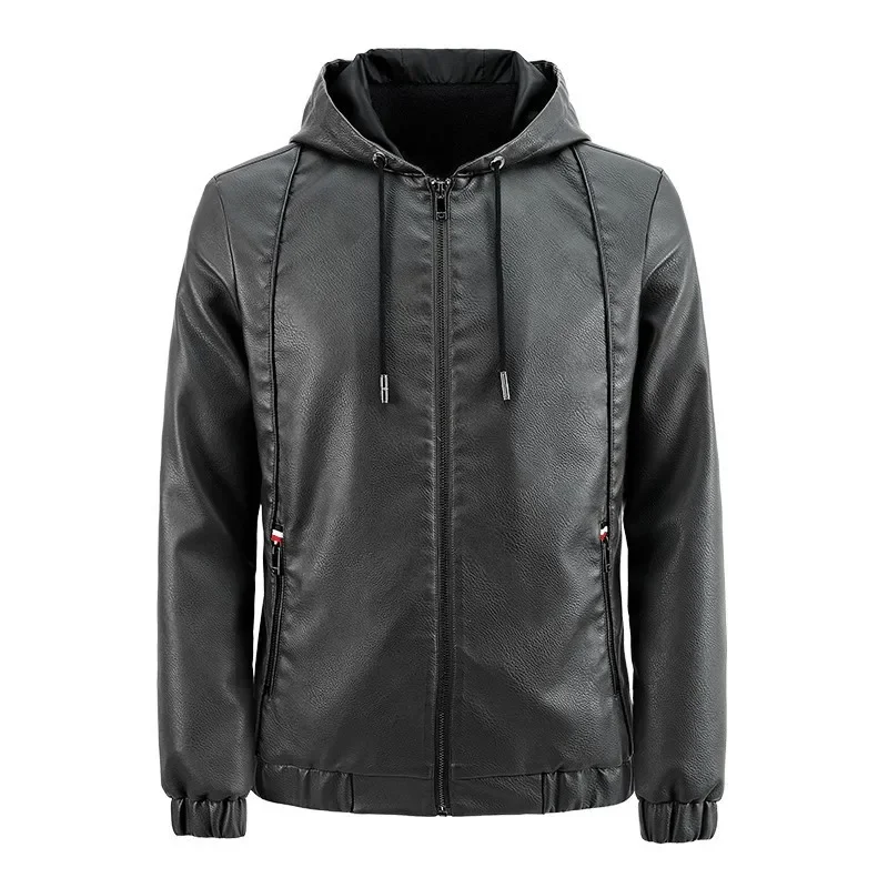 

Новые модные мужские куртки, одежда, уличная одежда, топы, мужские тонкие повседневные модные однотонные простые базовые пальто из искусственной кожи с капюшоном