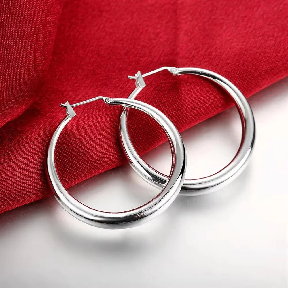 Hot Woman 18K Gold 925 Sterling Silver 3.4cm Round Hoop Earring High Quality Popular Brands Jewelry Fashion Christmas Gifts