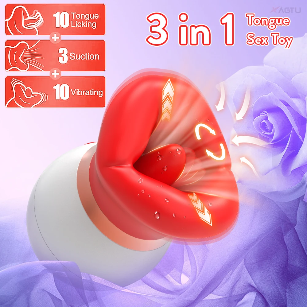 Rose-Toy Vibrator Licking Tongue Sucking Mouth Biting Masturbators Nipples Clitoris Stimulator For Women Vagina Massager Sex Toy