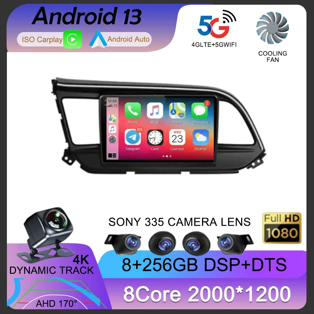 

9 Inch Android 13 For Hyundai Elantra 6 2016 - 2018 Support DSP QLED Touch Screen Car Radio Multimedia Video Player Bluetooth