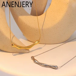 ANENJERY L316 Stainless Steel Irregular Wrinkled Lines Necklace for Women Summer Clavicle Chain Jewelry Accessory