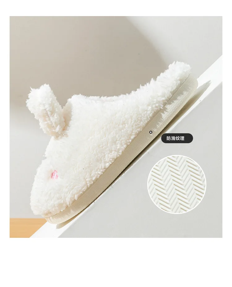 النعال النسائية القطنية لطيف أرنب أفخم الخريف الشتاء أحذية دافئة داخلي المنزل حذاء كاجوال شبشب منزل