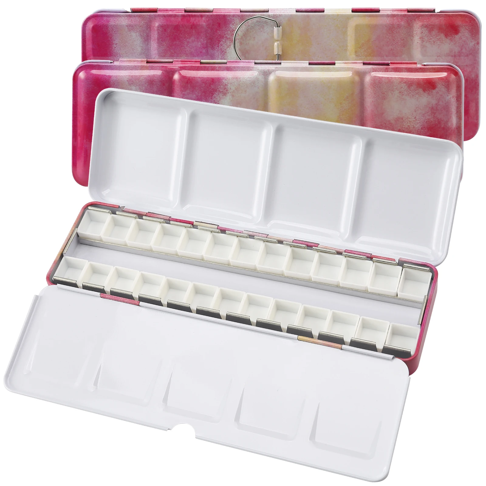 Watercolor Palette Empty w/Paint Tray & 26 Watercolor Half Pans - Watercolor Palette Tin - Travel Watercolor Palette with Lid