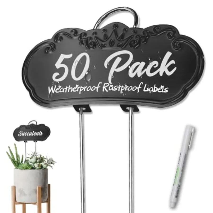 

s Metal Plant Labels, Tall Outdoor Garden Markers for Flowers, Fruits and Vegetables, Weatherproof Each, 4" x 1.9", and