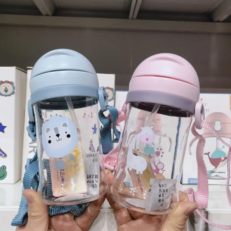 

New children's baby learning to drink straw drinking plastic cup anti-choking portable kindergarten cute print water cups