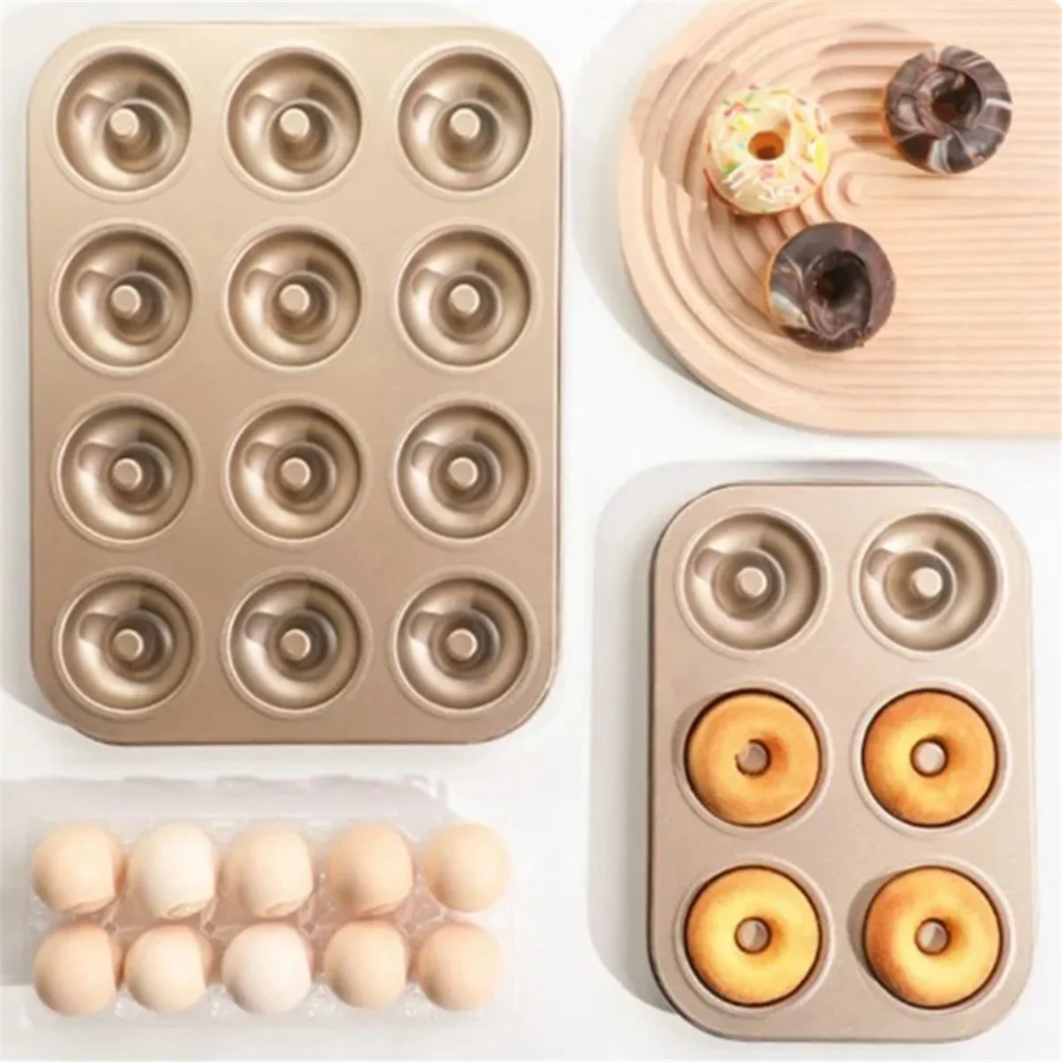 Holes Donut Cake Mold DIY Chocolate Pastry Dessert Cookie Muffin Baking Mould Handmade Utensils 9 Cup Gold