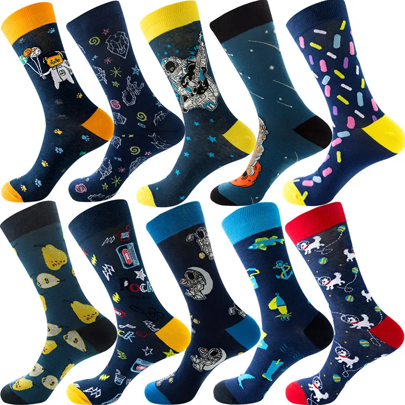 27 Style Funny Socks Men New Cotton Harakuju Hip Hop Novelty Astronau UFO Fruits Banana Geometric Casual Socks